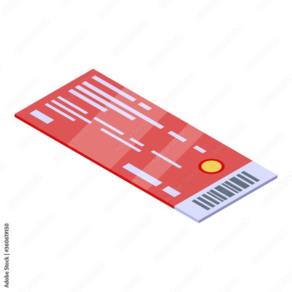 Electric train ticket icon. Isometric of electric train ticket vector icon for web design isolated on white background Electric train ticket icon. Isometric of electric train ticket vector icon for web design isolated on white background