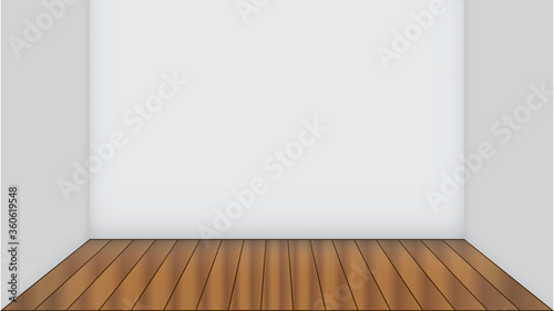 Empty room with wooden floor. Blank white walls without windows and furniture. Vector illustration of interior design. Minimal style.