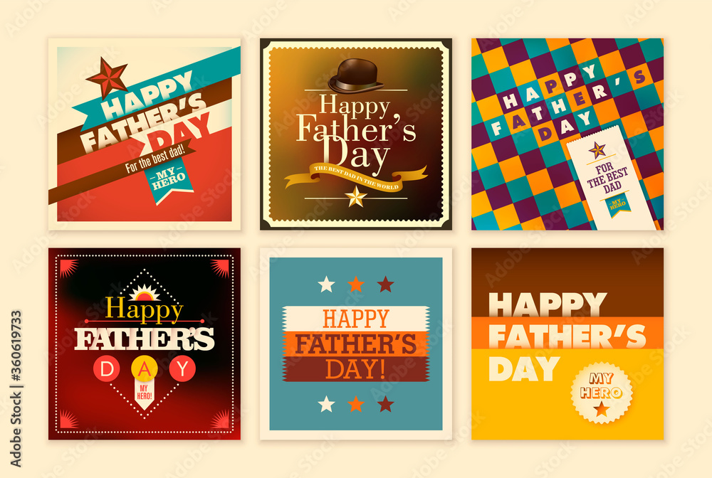 Set of various Father's day cards design in retro style. Vector illustration.