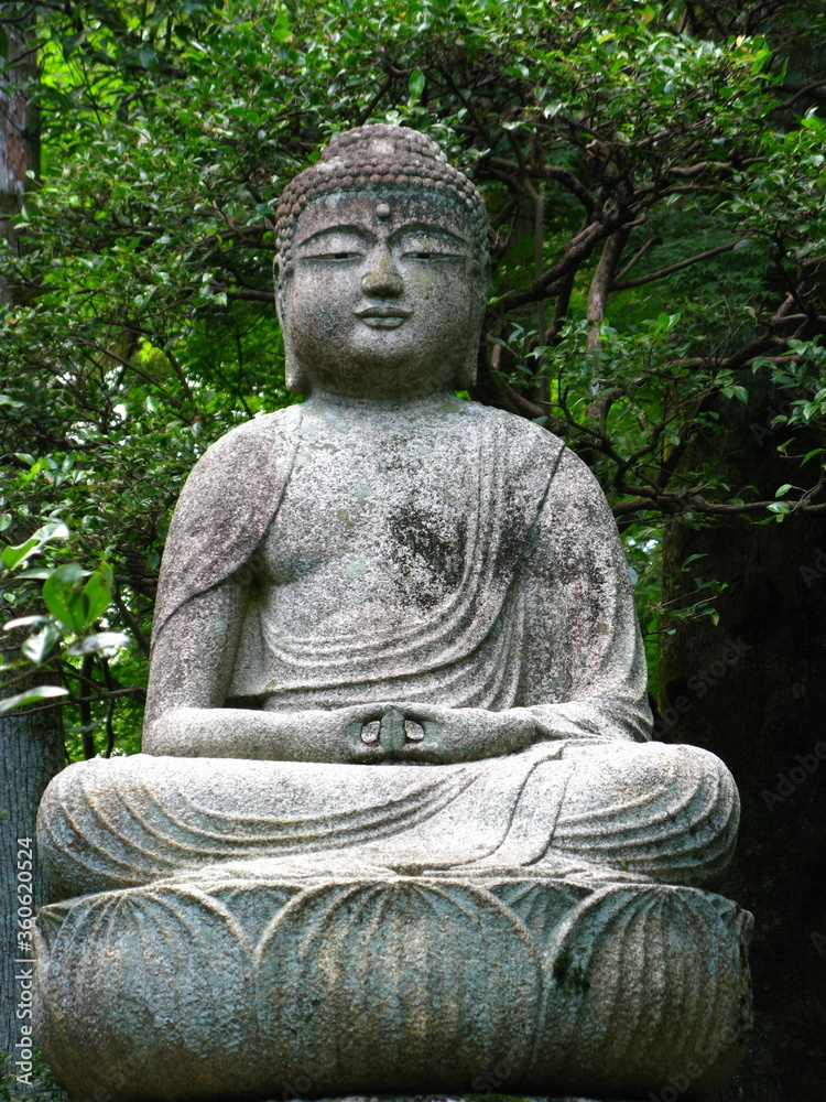 Japanese Buddha Statue in the Traditional Garden. 