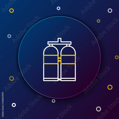 Line Aqualung icon isolated on blue background. Oxygen tank for diver. Diving equipment. Extreme sport. Diving underwater equipment. Colorful outline concept. Vector.
