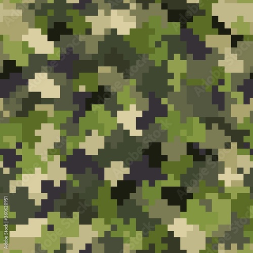 Military camouflage seamless pattern. Woodland digital pixel style.