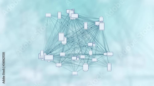 Computer Devices in a Connected Network - Phone, Laptop, Desktop, Concept for Peer to Peer Connections such as Cloud Computing, Storage, Smart Contracts, File Sharing.