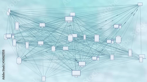 Computer Devices in a Connected Network - Phone, Laptop, Desktop, Concept for Peer to Peer Connections such as Cloud Computing, Storage, Smart Contracts, File Sharing.