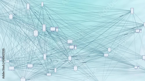 Computer Devices in a Connected Network - Phone, Laptop, Desktop, Concept for Peer to Peer Connections such as Cloud Computing, Storage, Smart Contracts, File Sharing.
