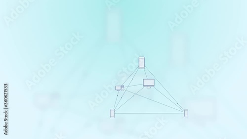 Computer Devices in a Connected Network - Phone, Laptop, Desktop, Concept for Peer to Peer Connections such as Cloud Computing, Storage, Smart Contracts, File Sharing.