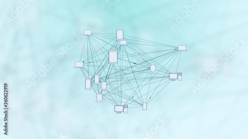 Computer Devices in a Connected Network - Phone, Laptop, Desktop, Concept for Peer to Peer Connections such as Cloud Computing, Storage, Smart Contracts, File Sharing.