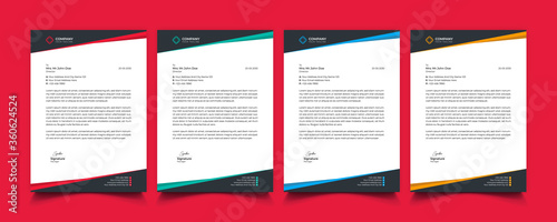 Creative professional corporate modern business style letterhead templates Simple design in minimalist style vector design illustration. color red green blue yellow 