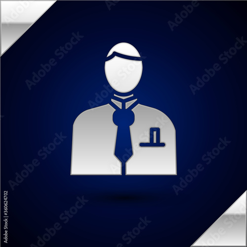 Silver Businessman or stock market trader icon isolated on dark blue background. Vector Illustration.