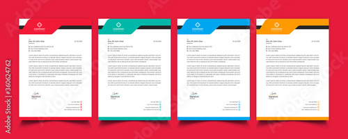 Creative professional corporate modern business style letterhead templates Simple design in minimalist style vector design illustration. color red green blue yellow 