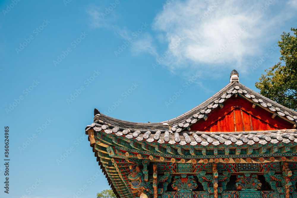Korean traditional roof at Beomeosa temple in Busan, Korea