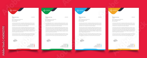 Creative professional corporate modern business style letterhead templates Simple design in minimalist style vector design illustration. color red green blue yellow 