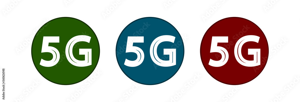 5G buttons in different colors on a white background. 5G buttons in different colors on a white background.