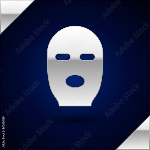 Silver Thief mask icon isolated on dark blue background. Bandit mask, criminal man. Vector Illustration.