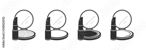 Lipstick and face powder isolated on a light background. Black-white icon for mobile concept and web applications.