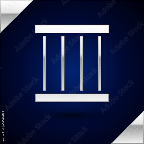 Silver Prison window icon isolated on dark blue background. Vector Illustration.