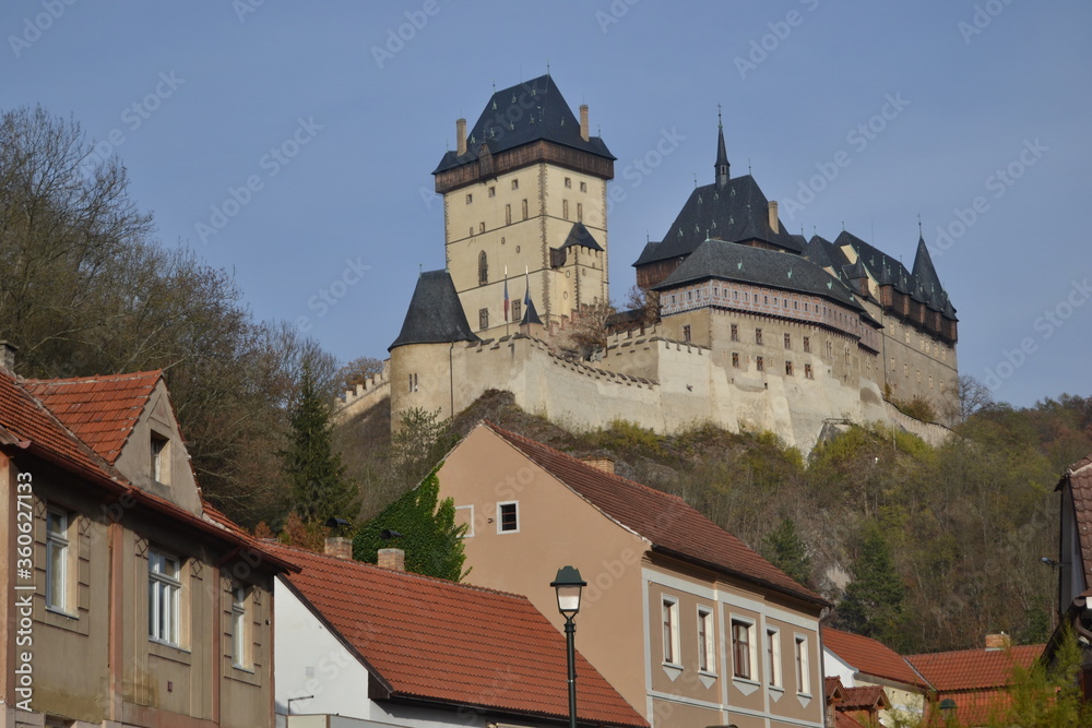 Karlstejn, Czech Republic June 12, 2020 Views of the castle in Karlstejn in the fall day Karlstejn, Czech Republic June 12, 2020 Views of the castle in Karlstejn in the fall day