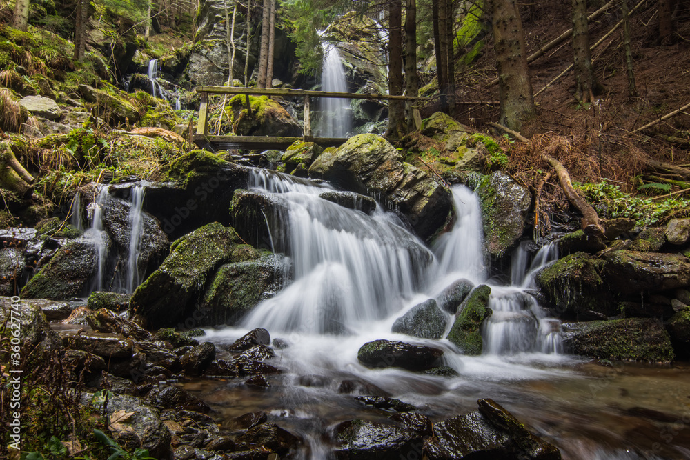 Fototapeta premium beautiful waterfall with a bridge in the forest