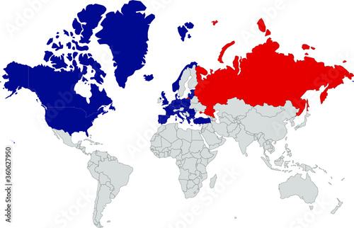 Map of world with nato countries and russia photo