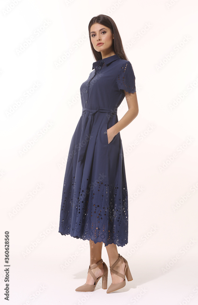 business woman executive posing in formal blue long skirt summer dress business woman executive posing in formal blue long skirt summer dress