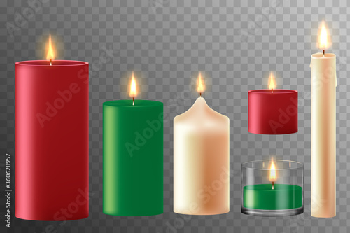 Set of realistic candles of different color