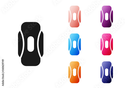 Black Menstruation and sanitary napkin icon isolated on white background. Feminine hygiene product. Set icons colorful. Vector Illustration.