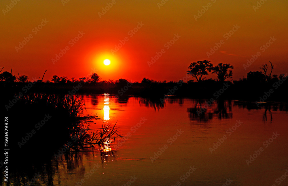 Abendstimmung über dem Kwando Fluss in Namibia