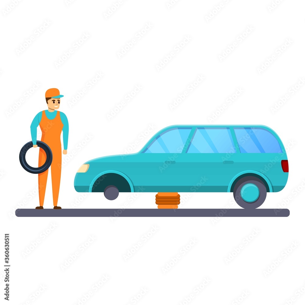 Car tire repair icon. Cartoon of car tire repair vector icon for web design isolated on white background Car tire repair icon. Cartoon of car tire repair vector icon for web design isolated on white background