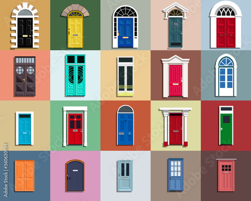 Door Set, Various Styles and Colors, Original Vector Set 