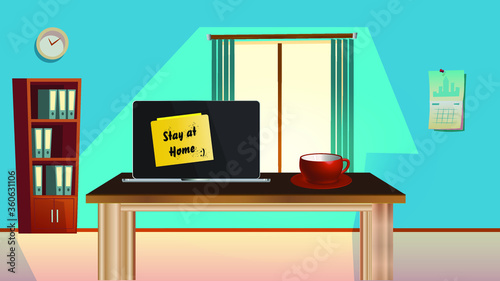 Let's Stop COVID-19 Stay at home Work at home Live in home text under Laptop,Computer COVID 19 or coronavirus protection campaign Virus prevention concept. Vector illustration coronavirus outbreak.