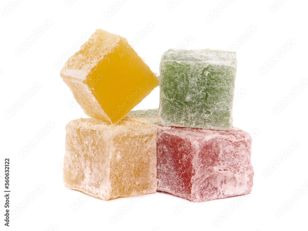 Colorful Turkish delight isolated on white	