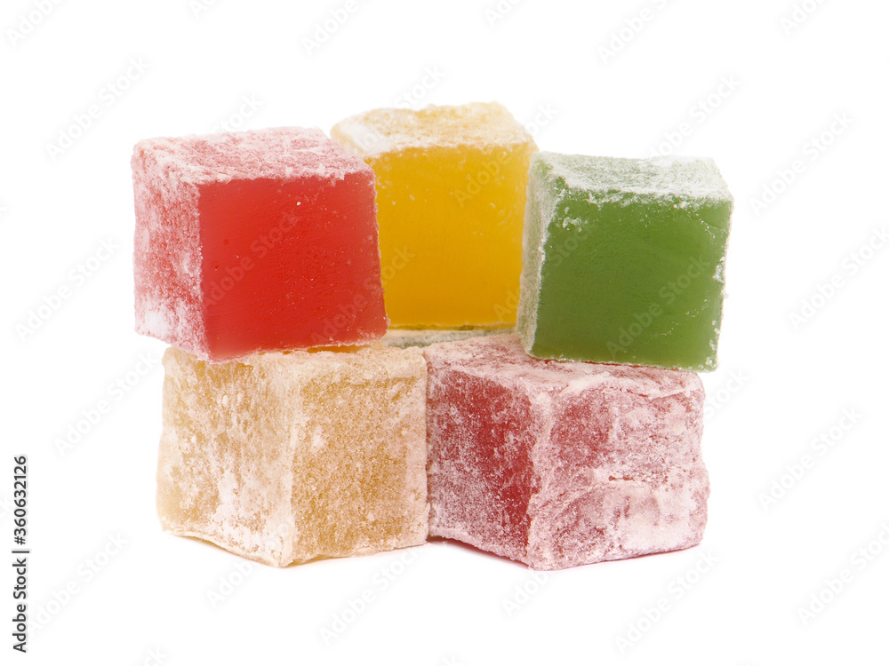 Colorful Turkish delight isolated on white Colorful Turkish delight isolated on white