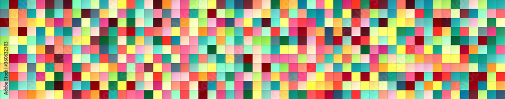 Horizontal texture panel made of multi-colored square tiles. texture and endless seamless pattern. 