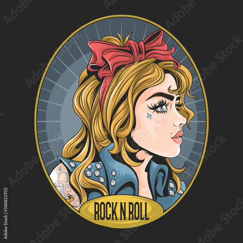 GIRL WITH ROCK N ROLL JACKET AND TATTOO ARTWORK