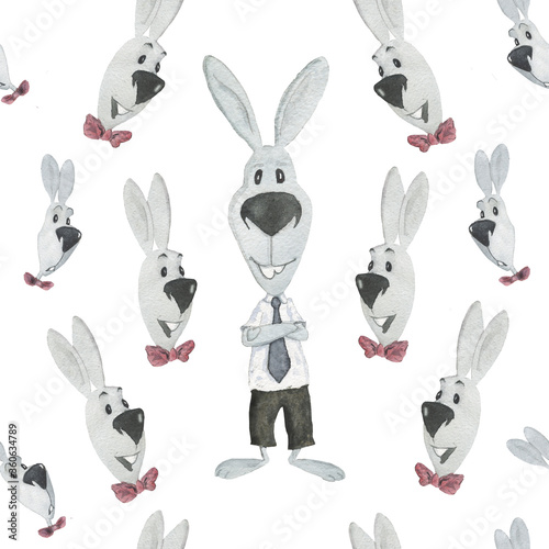 Fotografi Patterned image of a rabbit, allegory for an office worker, forming a postcard, Easter card, kaging, children`s and souvenir products