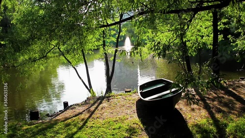 Wooden boat resting on the lake