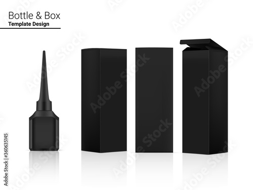 3D Mock up Realistic Bottle for Eyeliner Cosmetic product  packaging and Box Container on white background vector illustration. Health care and Make up Object.