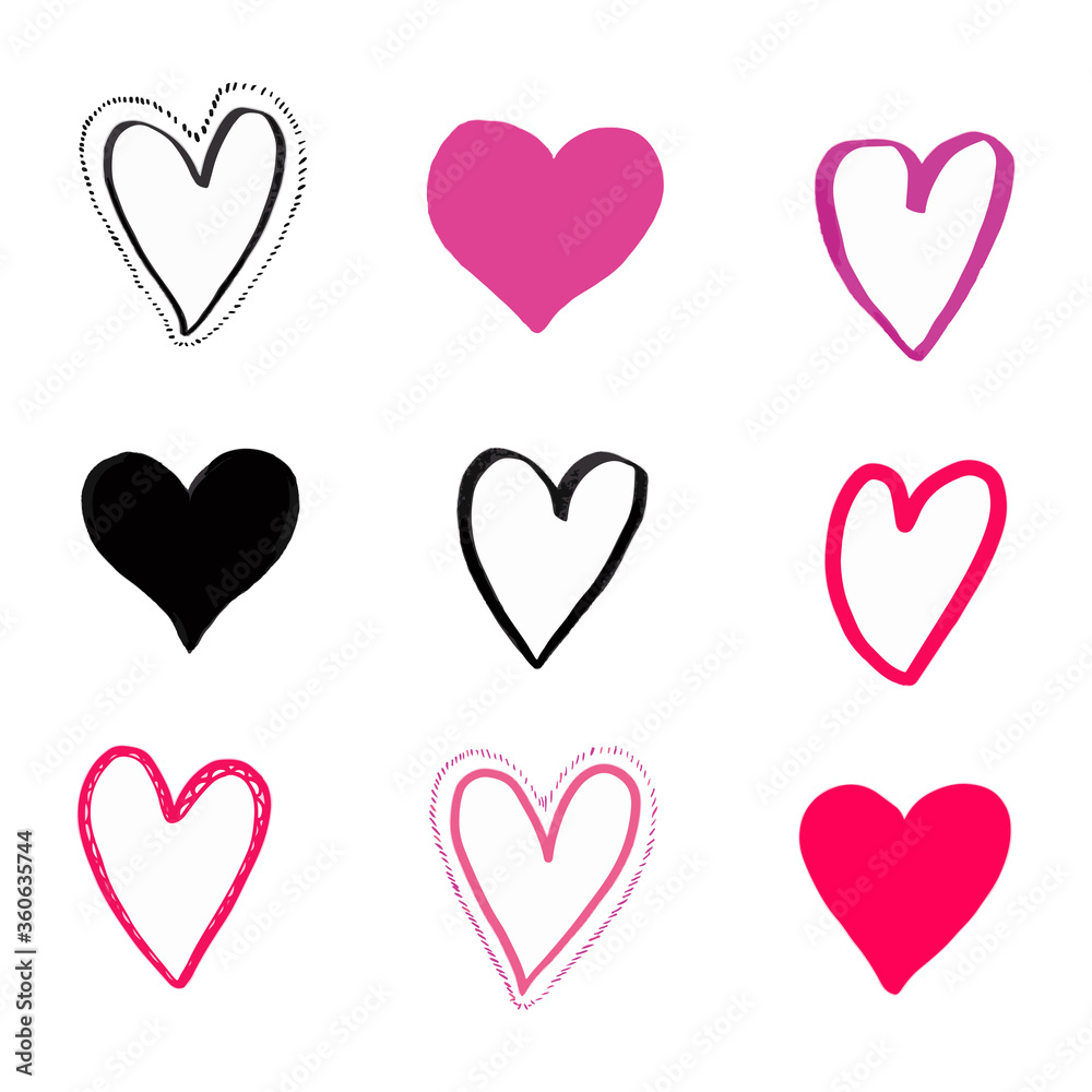 Heart doodles. Hand drawn hearts. Design elements for Valentine's day. Vector EPS 10.