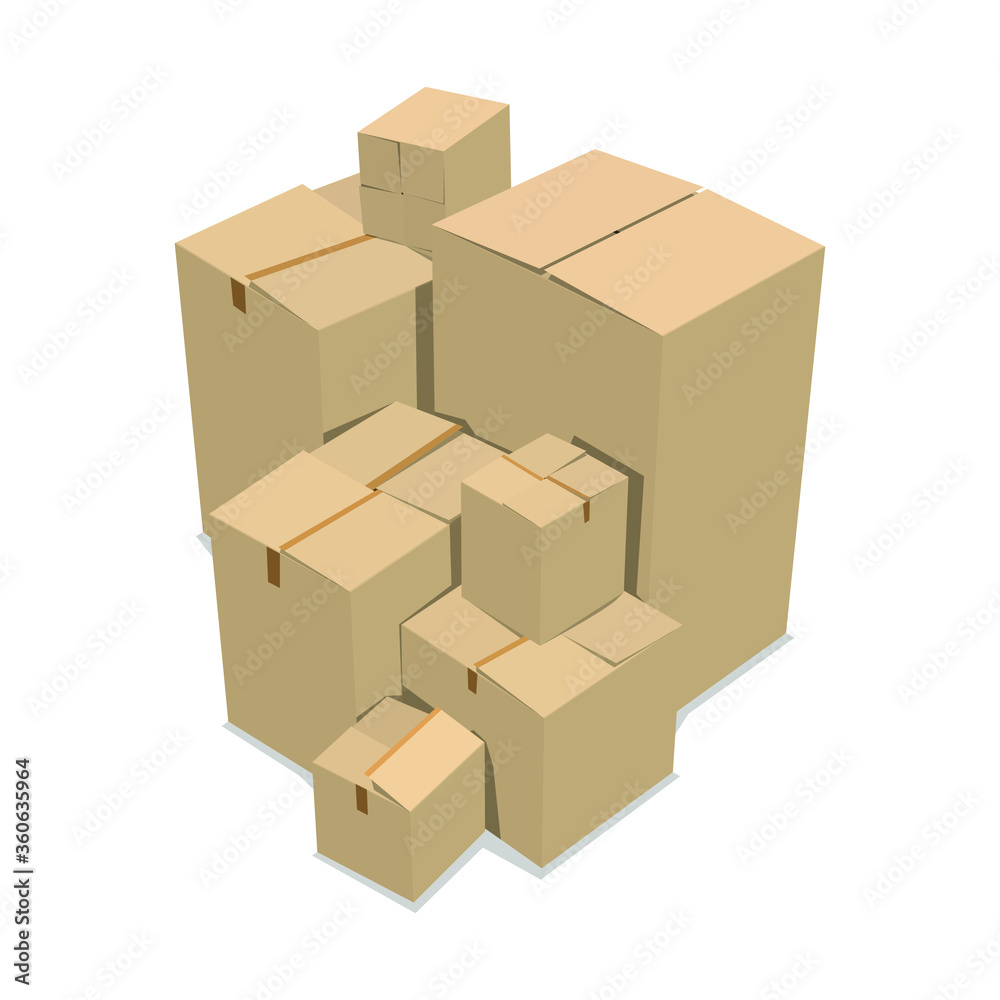 Pile of open cardboard boxes isolated on a white background. Vector illustration. Pile of open cardboard boxes isolated on a white background. Vector illustration.