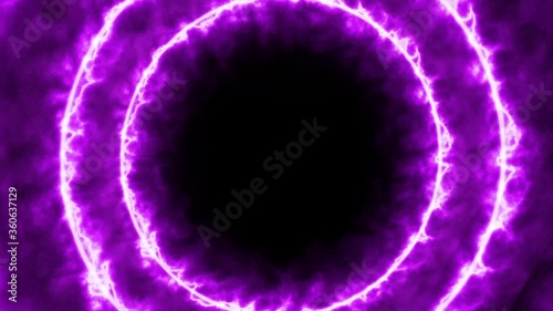 Dynamic abstract tunnel. Circles of purple radiance are moving photo