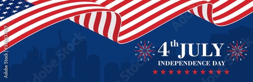 Happy 4th of July Independence Day Banner with flag of America
