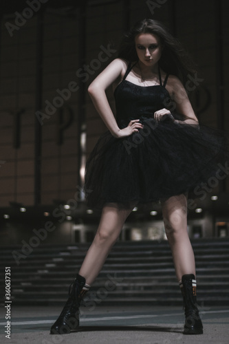 young woman in black dress