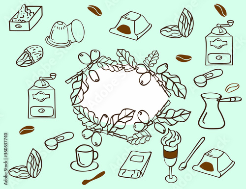 Coffee and chocolate pattern. Outline illustration in vector
