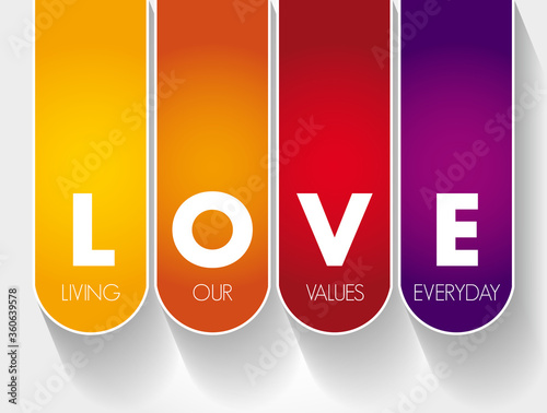 LOVE - Living Our Values Everyday acronym, business concept background
