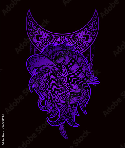 Illustration vector eagle head with mandala style hand drawing.