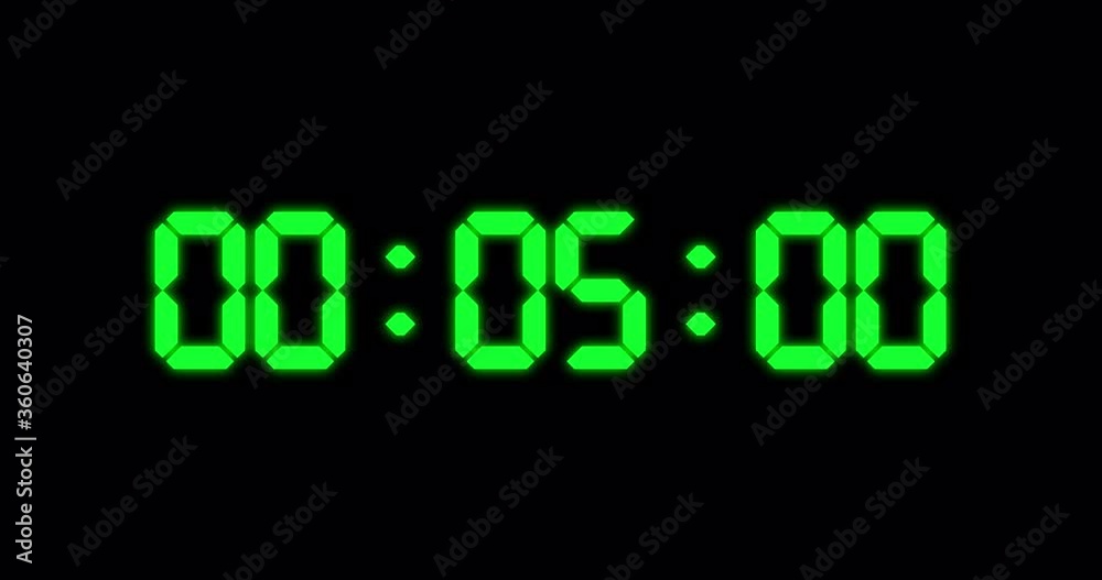 One minute counter of glowing led green digits on black background One minute counter of glowing led green digits on black background