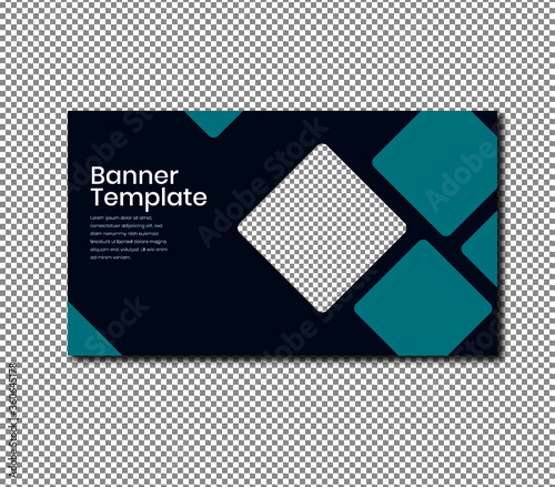 horizontal banner template with square design in black, green and black background 