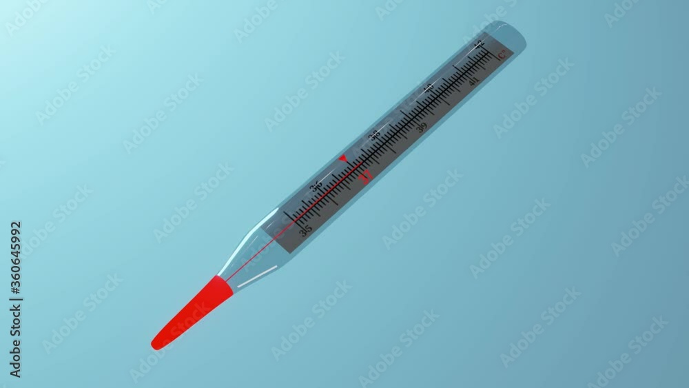 3D render animation of a mercury thermometer, with a flashing red strip and number 37 3D render animation of a mercury thermometer, with a flashing red strip and number 37