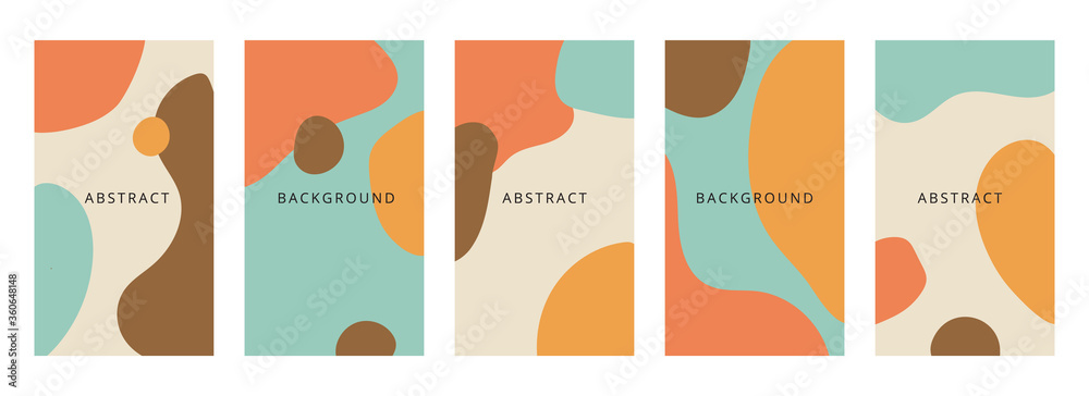 Plakat Abstrakcyjne kształty minimalne tło wektor zestaw. Modny projekt okładki dla postów i historii w mediach społecznościowych, okładki, strony internetowej, zaproszeń i druku.