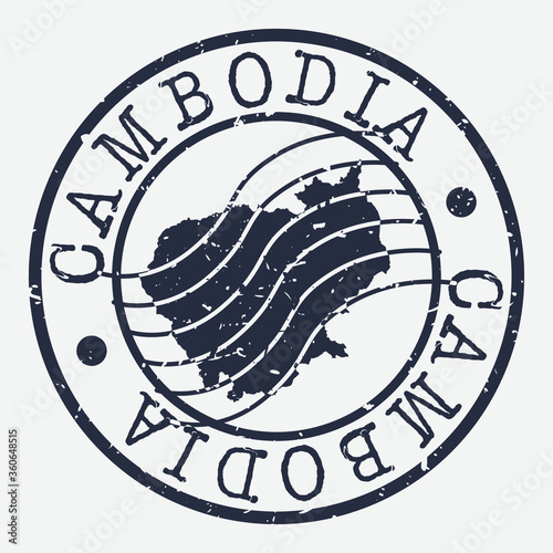 Cambodia Stamp Postal. Map Silhouette Seal. Passport Round Design. Vector Icon. Design Retro Travel.